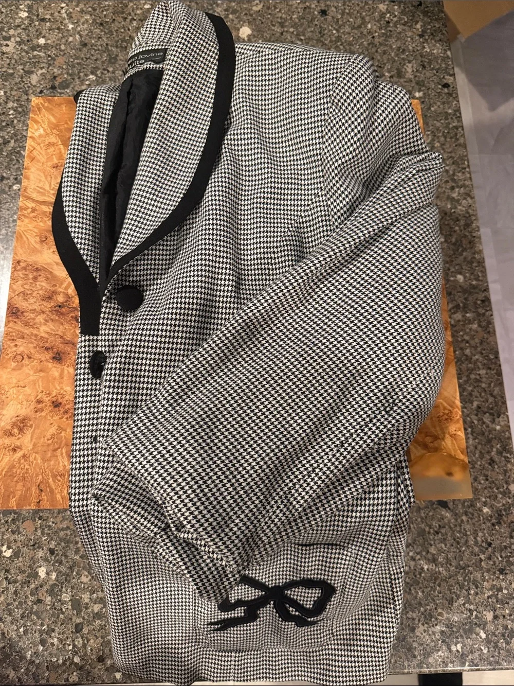 Andrea Jovine Black and White Houndstooth Blazer with Black Piping